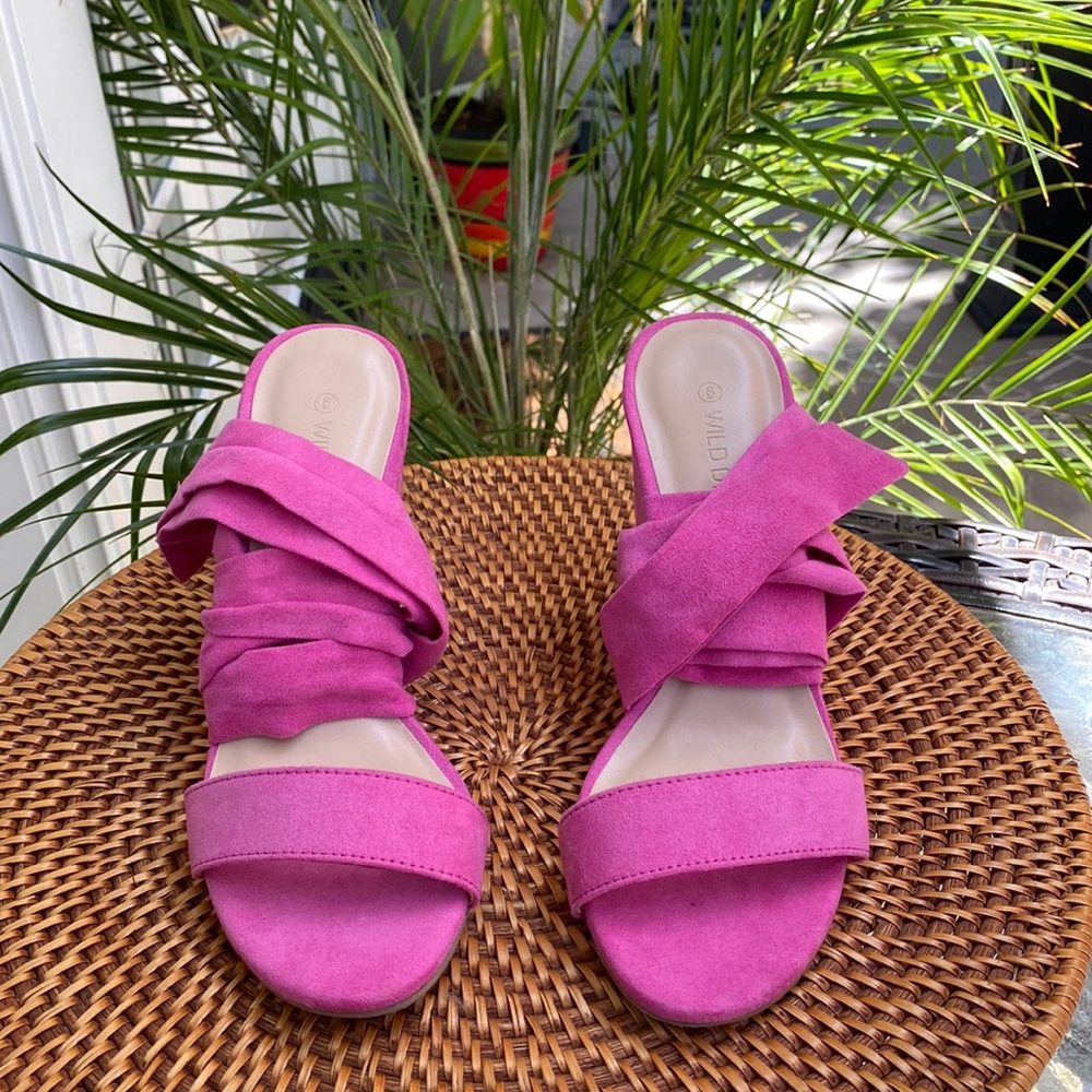 Lace up Pink Block Heels - Picture 1 of 4